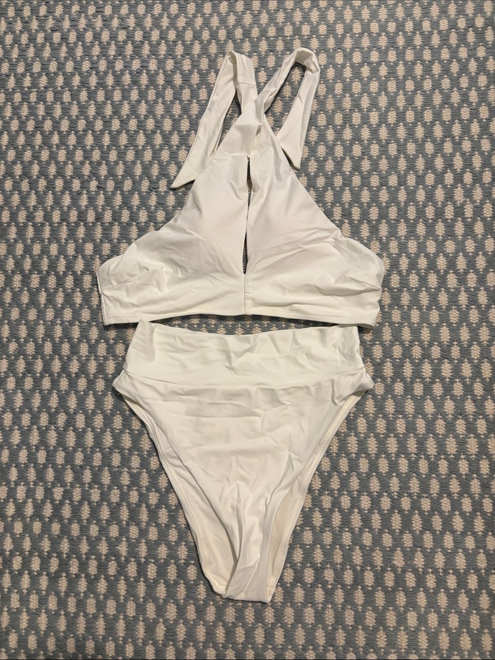 aerie White High-Waist Bikini with Keyhole Halter Top